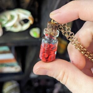 Tiny Mystic Red Blood Cell Vial - Handcrafted Polymer Clay Trinket Jewelry - Witchcraft Gothic Nurse Science Necklace