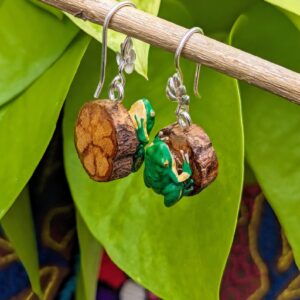 Shipibo Ayahuasca Vine Kambo Earrings, Ceremonial Shamanic Protection Jewelry Boho Plant Frog Medicine Ethically Harvested Spiritual Pendant