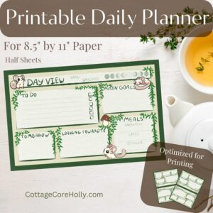 Daily Planner Notepad | Digital Download | Cute Cottage Core Organization | To Do | Adorable Kangaroo Rat Mouse Stationery